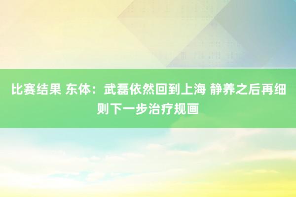 比赛结果 东体：武磊依然回到上海 静养之后再细则下一步治疗规画